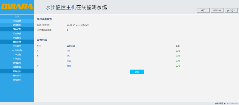水質監(jiān)控主機系統(tǒng)圖示